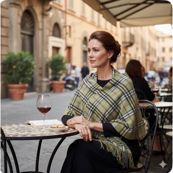 BURBERRY London 100% Cashmere Unisex Olive/Sage Check Scarf NWOT - Picture 4 of 5